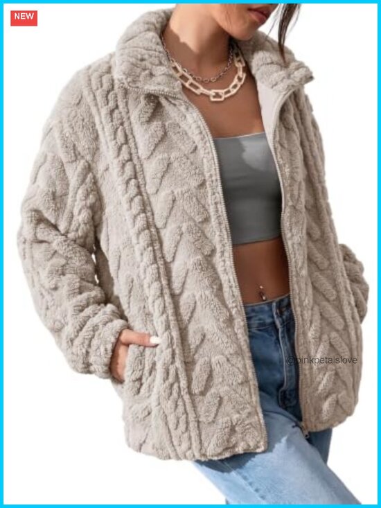 Other - Womens Fleece Zip Up Jacket Oversized Stand Collar Pockets Winter Coat